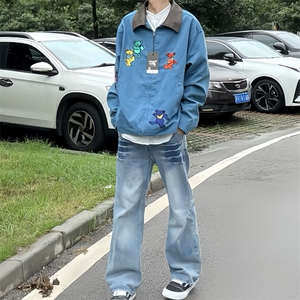 中性风美式复古小熊刺绣翻领夹克610A-1-LY148-P70图片