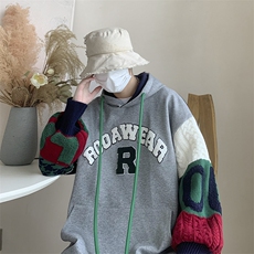 冬天加厚加绒毛衣袖拼接连帽卫衣YT02P95，男装卫衣，星座712