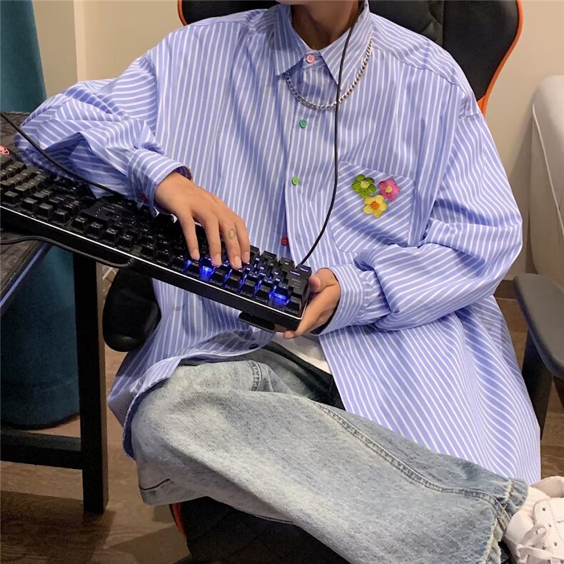 长袖衬衫男港风日系韩版潮流帅气衬衣送配饰胸针花花QC10P40,男装衬衫,星座1116-2
