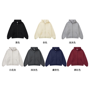 480G重磅加绒硬挺boxy男女秋冬美式高街结构无帽绳开衫卫衣厚外套图片