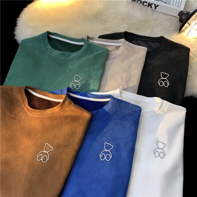 XZ222-1/CT01/P55/控68麂皮绒重磅美式复古咖色小熊长T卫衣,男装卫衣,星座809A(原222-1)