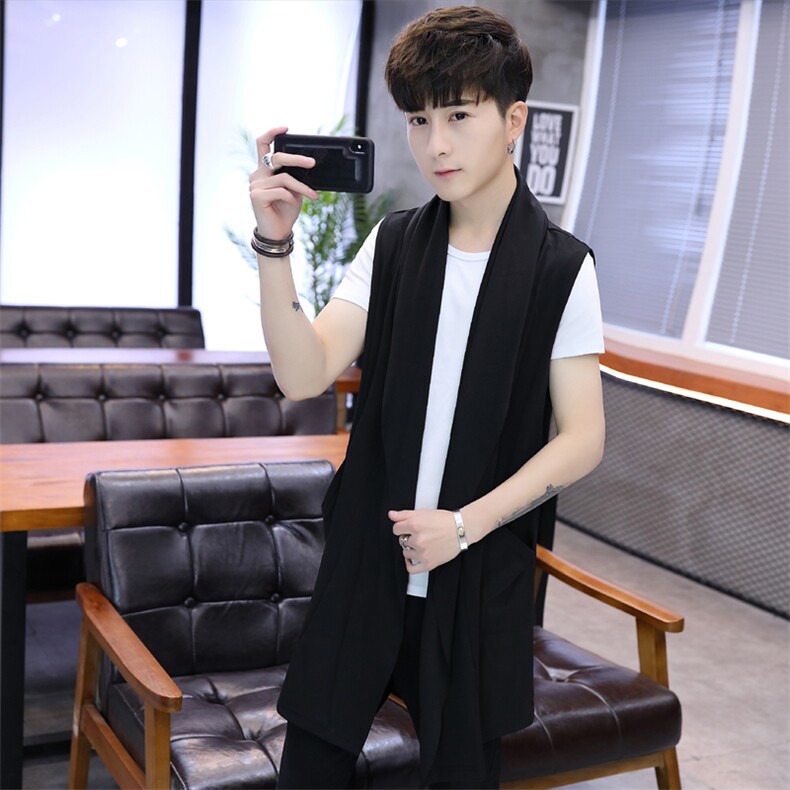 韩版中长款无袖风衣帅气薄款春夏季披风男士防晒服外套F19P35，男装风衣，星座1306