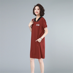 2021夏款新款纯棉拼接大码女装裙208款图片