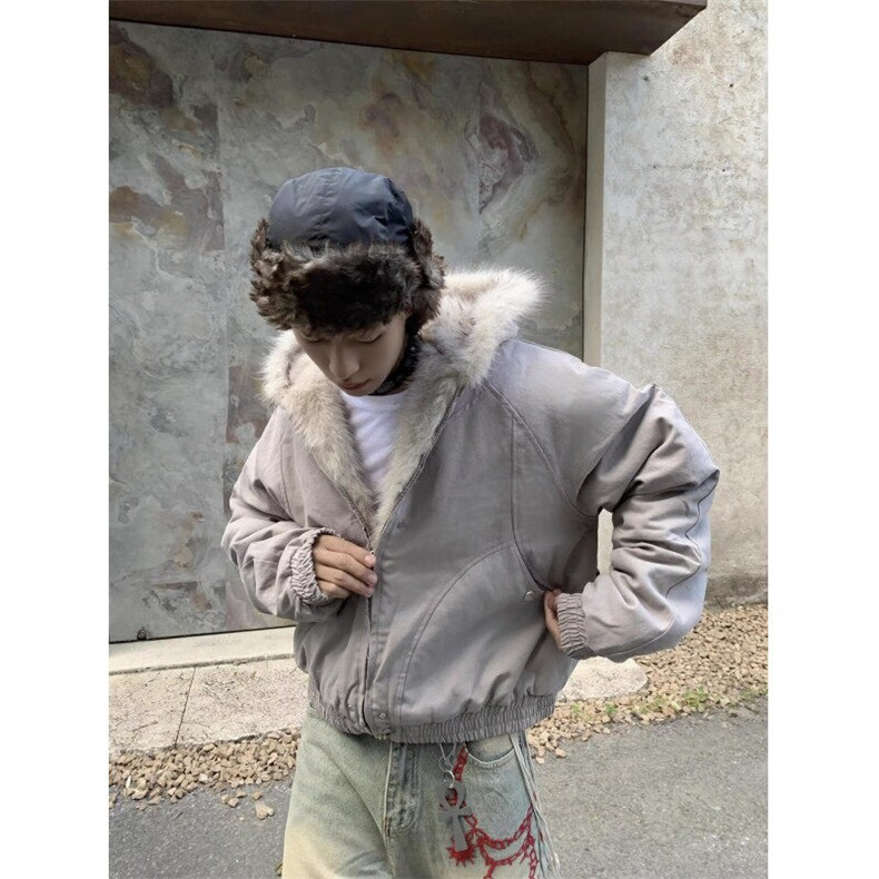 【有货】DF2218-P105美式复古座山雕毛领连帽棉服棉衣男冬季加厚,男装棉衣,星座603-2