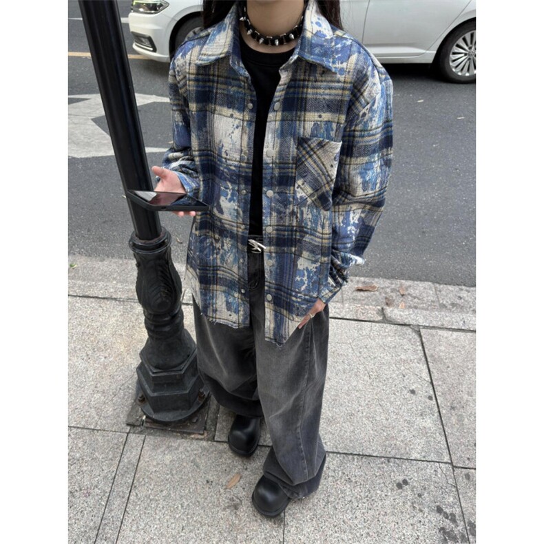 【有货】cleanfit扎染格子衬衫男设计感高级感衬衣C3002LL-特P50图片