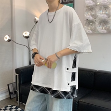 夏季原宿港风短袖t恤男2024潮ins宽松简约大码半袖体恤W2775-P30，男装T恤，星座412-3