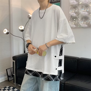 夏季原宿港风短袖t恤男2024潮ins宽松简约大码半袖体恤W2775-P30图片