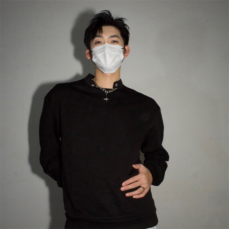 亲肤设计高街痞帅潮男打底衫长袖垫肩小众机车卫衣T恤P50，男装T恤，电商B319