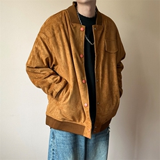 现货鹿皮绒夹克外套宽松休闲绣花棒球服男A351-AJ2595-特批P95，男装夹克，电商A351