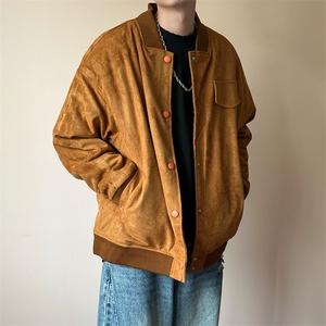 现货鹿皮绒夹克外套宽松休闲绣花棒球服男A351-AJ2595-特批P95图片