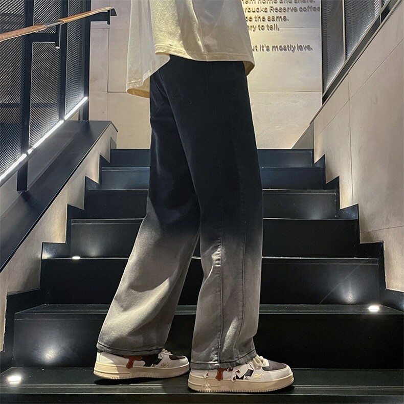 美式高街渐变色牛仔裤港风男女高级垂感直筒阔腿裤B381-1/773P48,男装牛仔裤,电商B381-1