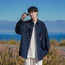 B225-C6094-P47-X59-流苏衬衫-斜口挂绳子衬衫-聚酯纤维，男装衬衫，电商B225