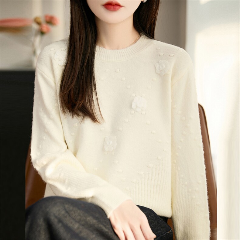 2025年秋季时尚百搭通勤简约休闲立体雕花，女装针织衫/毛衣，源达羊绒
