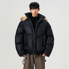 秋冬新款可二开休闲百搭连帽毛领PU加厚情侣棉服MY5241TP90，男装棉衣，电商A247