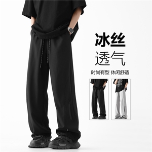 夏季新款潮流垂感拉链设计休闲宽松冰丝裤B315-K24154-特P35控68图片