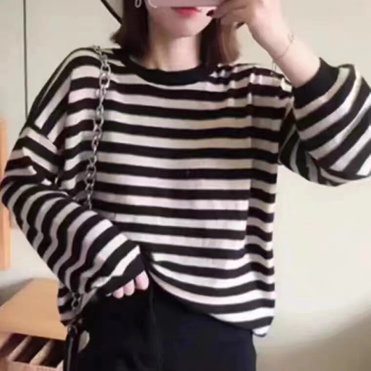 时尚百搭条纹圆领羊毛衫简约个性显瘦保暖针织衫,针织衫/毛衣,悦玛羊绒