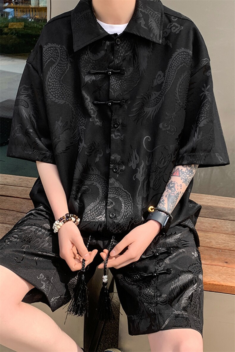 量大优供视频新风龙纹冰丝短袖衬衫男XH50-特P38,男装衬衫,电商B367