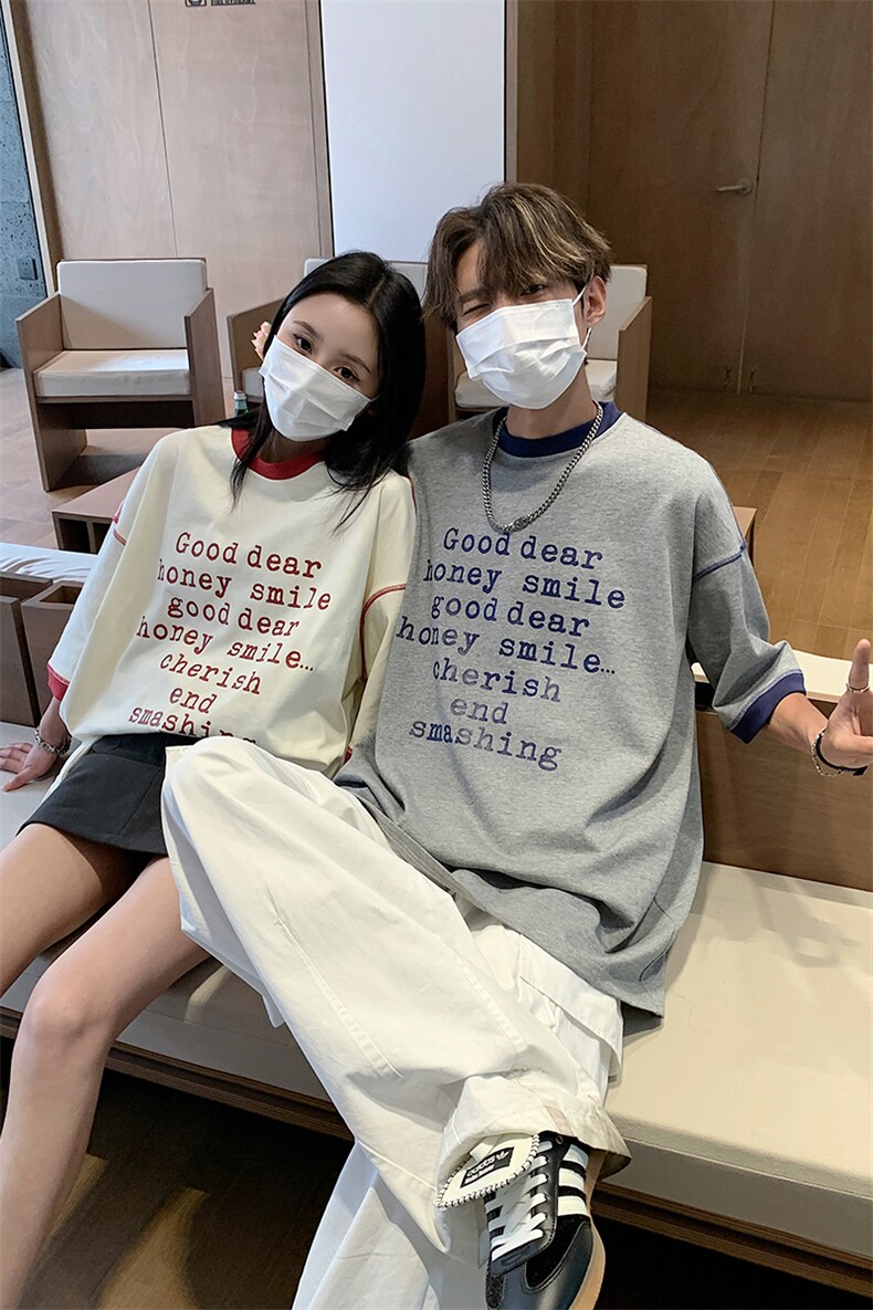 情侣短袖小众情侣短袖T恤男女宽松重磅体恤上衣G1082P35,男装T恤,电商A339