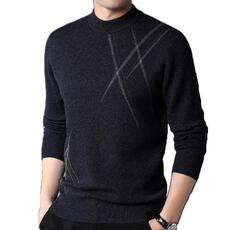 F81723羊毛加厚四平针商务休闲秋冬季新款简约中年男士羊毛衫，男装针织衫/毛衣，钱塘207-1