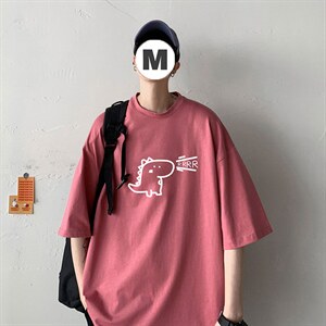 港风几物风小恐龙运动潮流短袖纯棉T恤宽松大码男装打底衫T51-P25图片