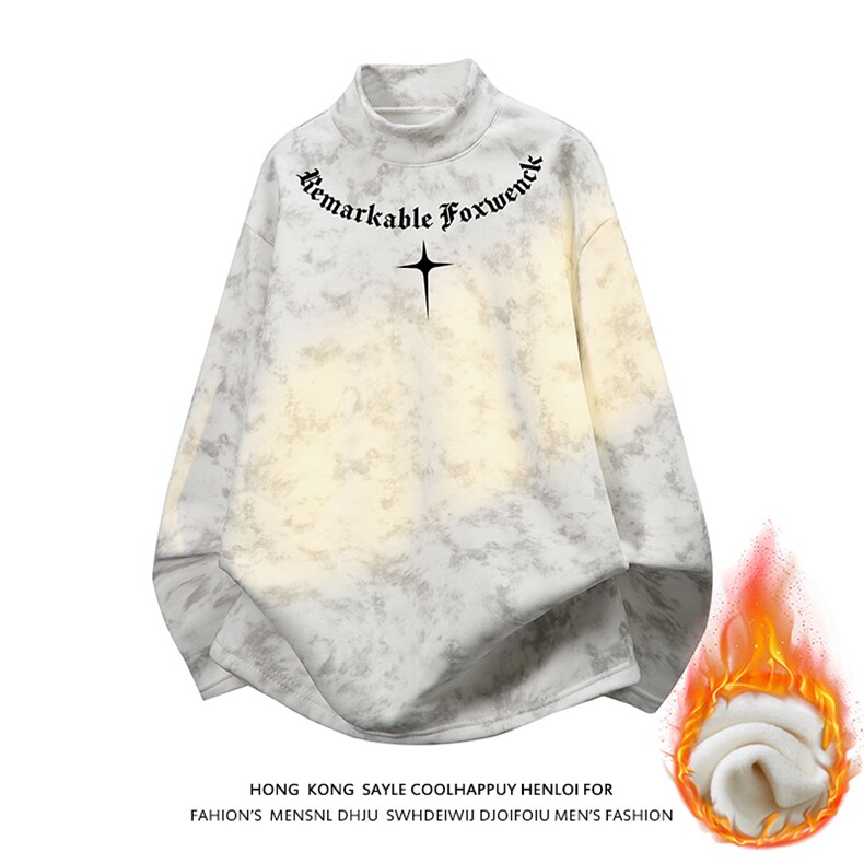 DR09-P24特420克现货卫衣加绒加厚德绒T恤半高领扎染内搭打底衫b，男装T恤，电商A456（原C415）