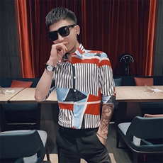 312A-233-P55新款社会小伙中袖衬衫韩版潮流男士五分袖衬衣C，男装T恤，星座312A-5