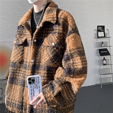 粗花呢格纹棉服复古大码夹棉加厚小香风毛圈格子呢外套LF101特P95，男装棉衣，电商B215
