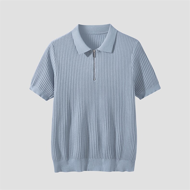 高级感夏季男士polo衫半拉链翻领冰丝针织短袖潮流修身半袖t恤男,男装T恤,星座914