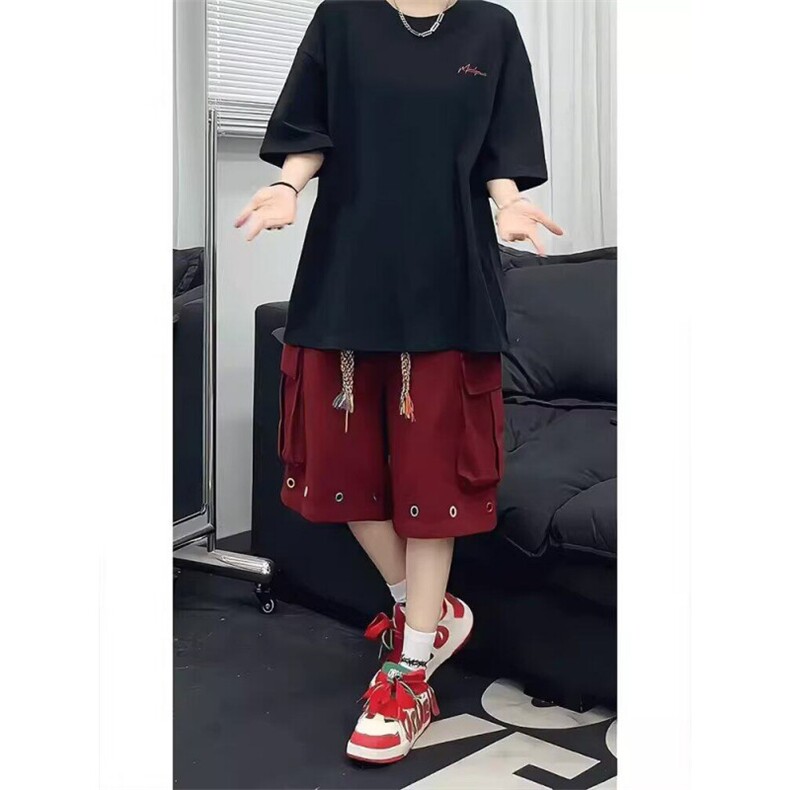 美式工装短裤男款夏季设计感编织抽绳五分裤潮牌宽松休闲运动中裤,男装牛仔裤,星座506A