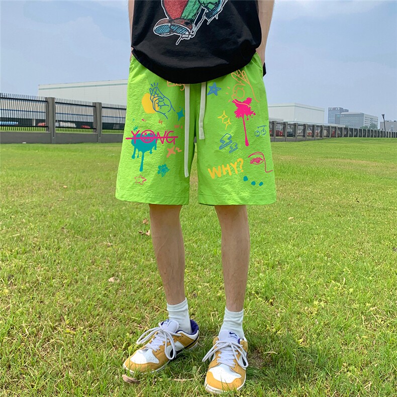 港风新款夏季时尚美式百搭宽松印花松紧腰短裤五分裤A6252P25控38,男装牛仔裤,电商A268A