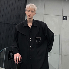 白色衬衫男小众解构垫肩长袖春秋季高级感痞帅美式廊形衬衣外套潮，男装衬衫，电商C307