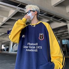 藏青拼黄袖
