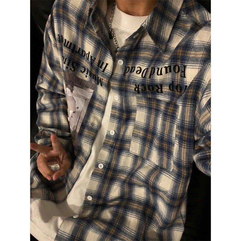 美式街头复古印花格子衬衫男高街vibe宽松休闲长袖外套LC1722-p40,男装衬衫,星座1008