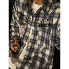 美式街头复古印花格子衬衫男高街vibe宽松休闲长袖外套LC1722-p40，男装衬衫，星座1008