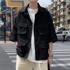 2025夏装多口袋工装短袖衬衫男宽松休闲衬衣 C300P40图片
