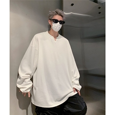 现货！秋季新款美式小V领卫衣肌理感宽松长袖T恤打底衫男7852-P25，男装T恤，电商C213(原B265)