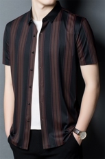 YL8663夏季男士修身衬衫青年商务条纹短袖衬衣冰丝休闲无痕P72，男装衬衫，电商B360