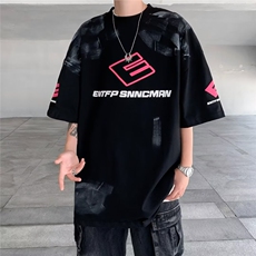 印花短袖T恤男女街头做旧嘻哈美式潮牌休闲上衣个性T25033-P32，男装T恤，星座1008