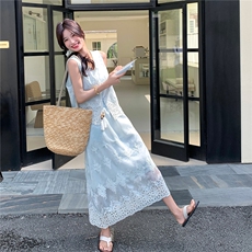 复古蕾丝刺绣背心套装裙女2025夏季新款时尚气质高腰半身裙两件套，女装套装/套裙，2C133