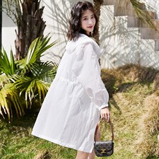时尚防晒衣女款中长款夏2024新款洋气连帽收腰百搭宽松透气薄外套，女装防晒衣，蝶眷