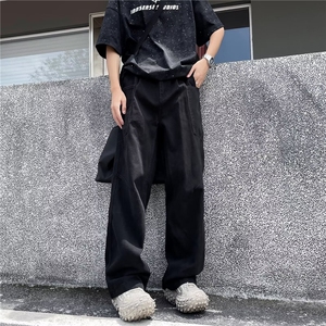 新款复古美拉德棕色拼接工装裤男女美式潮牌cleanfit直筒裤子图片