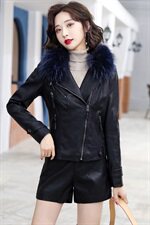 2020冬季新款真狐狸毛领时尚短款皮衣外套优雅保暖外套，女装皮衣，江南女神