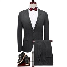 2021秋冬款西装套装条纹两件套职业套装工作服男装816-P215，男装西服套装，电商D225
