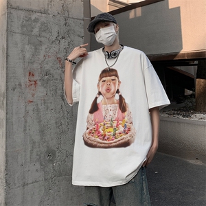 B239-1187-P28欧美式小女孩创意蛋糕印花夏季高克重落肩袖短袖t恤图片