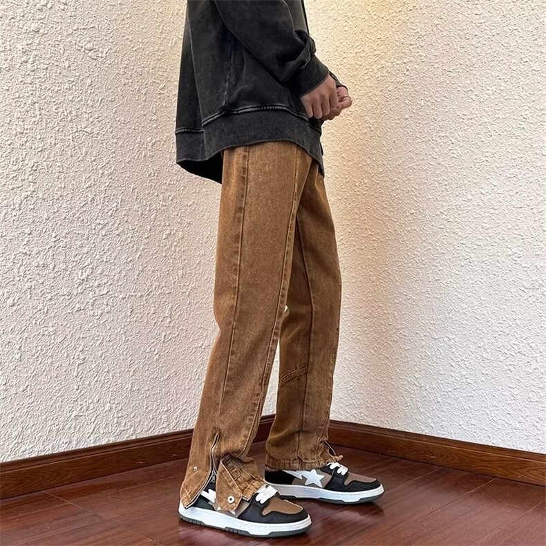 牛仔裤男春季美式高街拉链开叉长裤潮牌宽松阔腿休闲裤K5027-P48,男装牛仔裤,星座512-2