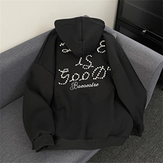 美式复古钉珠加绒卫衣男女设计感情侣宽松休闲连帽外套潮WY08-P73，男装卫衣，星座308B-1