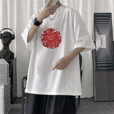 T111P20短句风休闲运动体育印花情侣港风加大码夏装T恤百搭棉，男装T恤，电商A026-1