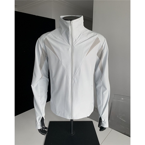 灰色轻薄速干防晒衣男夏季户外防紫外线衣服原纱立领网眼凉感外套,男装夹克,电商A233-1