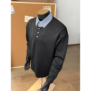 特批P35无差价25春新高级感假两件衬衫领卫衣男大码时尚上衣W2343图片