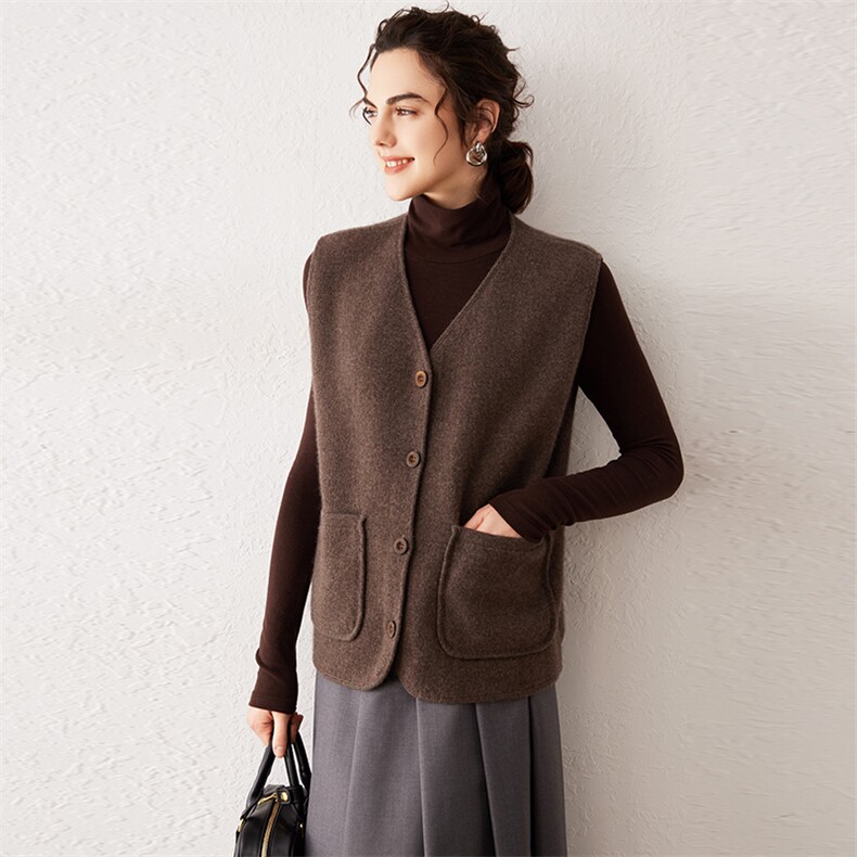 秋冬季35%羊绒简约休闲百搭时尚空气层马甲，女装马甲，云暖羊山羊绒